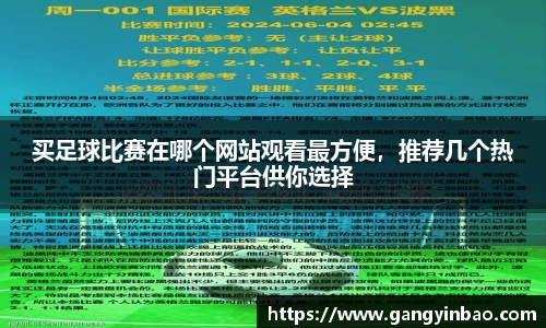 买足球比赛在哪个网站观看最方便，推荐几个热门平台供你选择